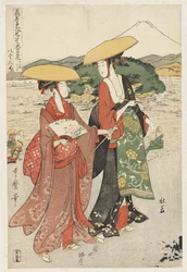 Szene 8, Vergleich berühmter Schönheiten und der loyalen Liga, ca. 1797 (Farbholzschnitt)